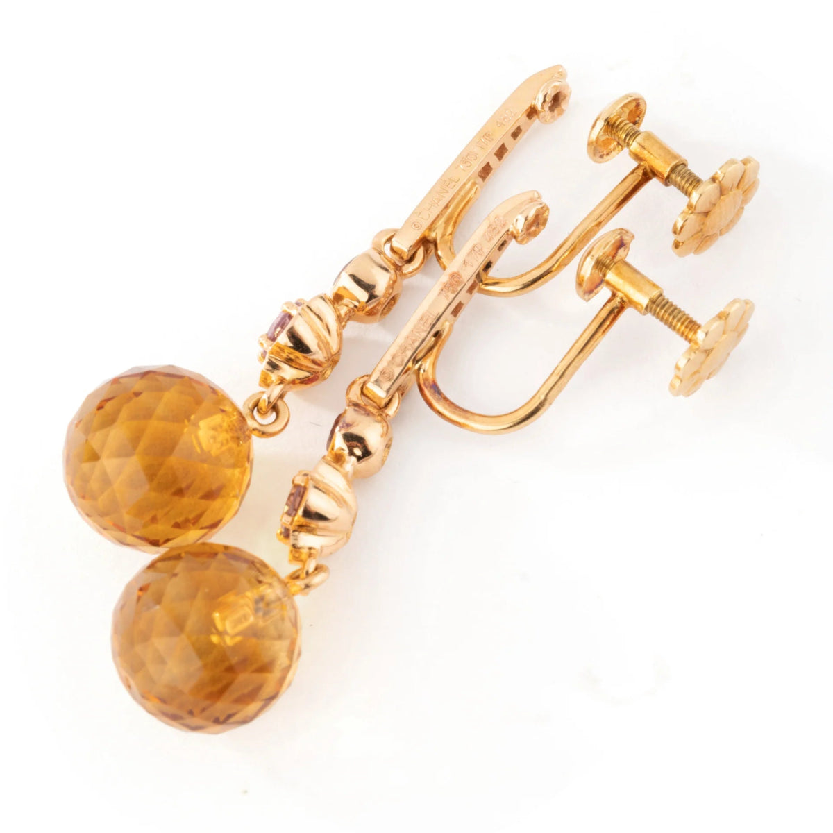 Boucles d'oreilles Pendantes CHANEL "Mademoiselle" en or jaune, citrines, rubellites, améthystes et diamants - Castafiore