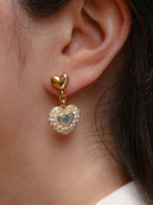 Boucles d'oreilles pendantes coeur or diamants et aigue - marine - Castafiore