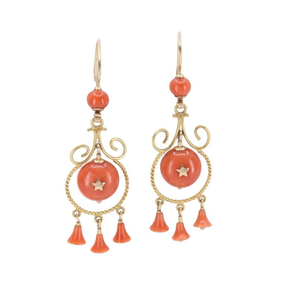 Boucles d'oreilles pendantes corail en or jaune - Castafiore