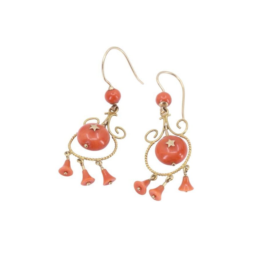 Boucles d'oreilles pendantes corail en or jaune - Castafiore