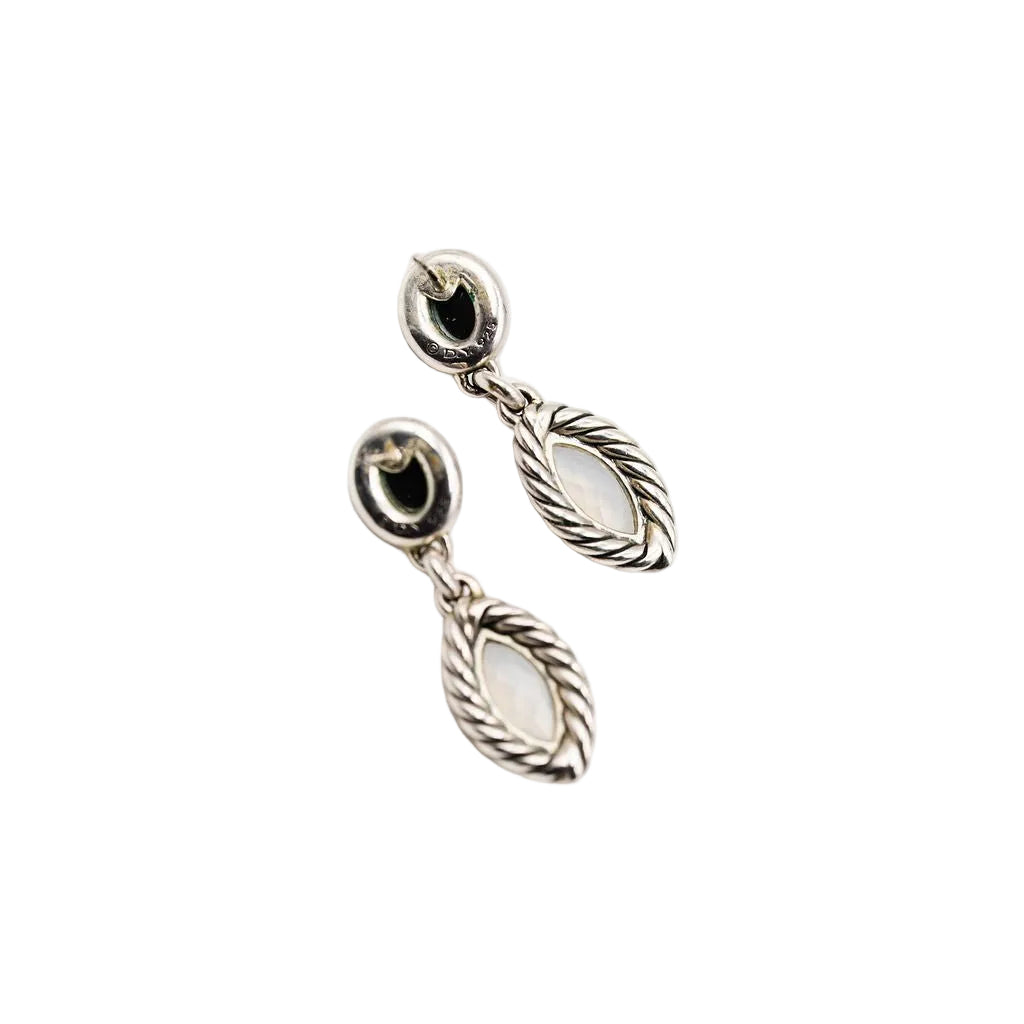 Boucles d'Oreilles Pendantes DAVID YURMAN en argent, pierre de lune et hematite - Castafiore