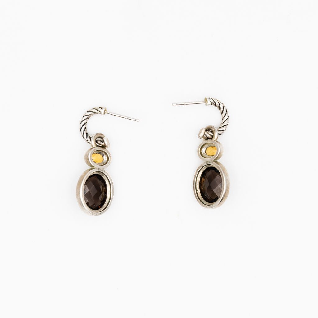 Boucles d'oreilles pendantes DAVID YURMAN en argent, quartz fumé et citrine - Castafiore