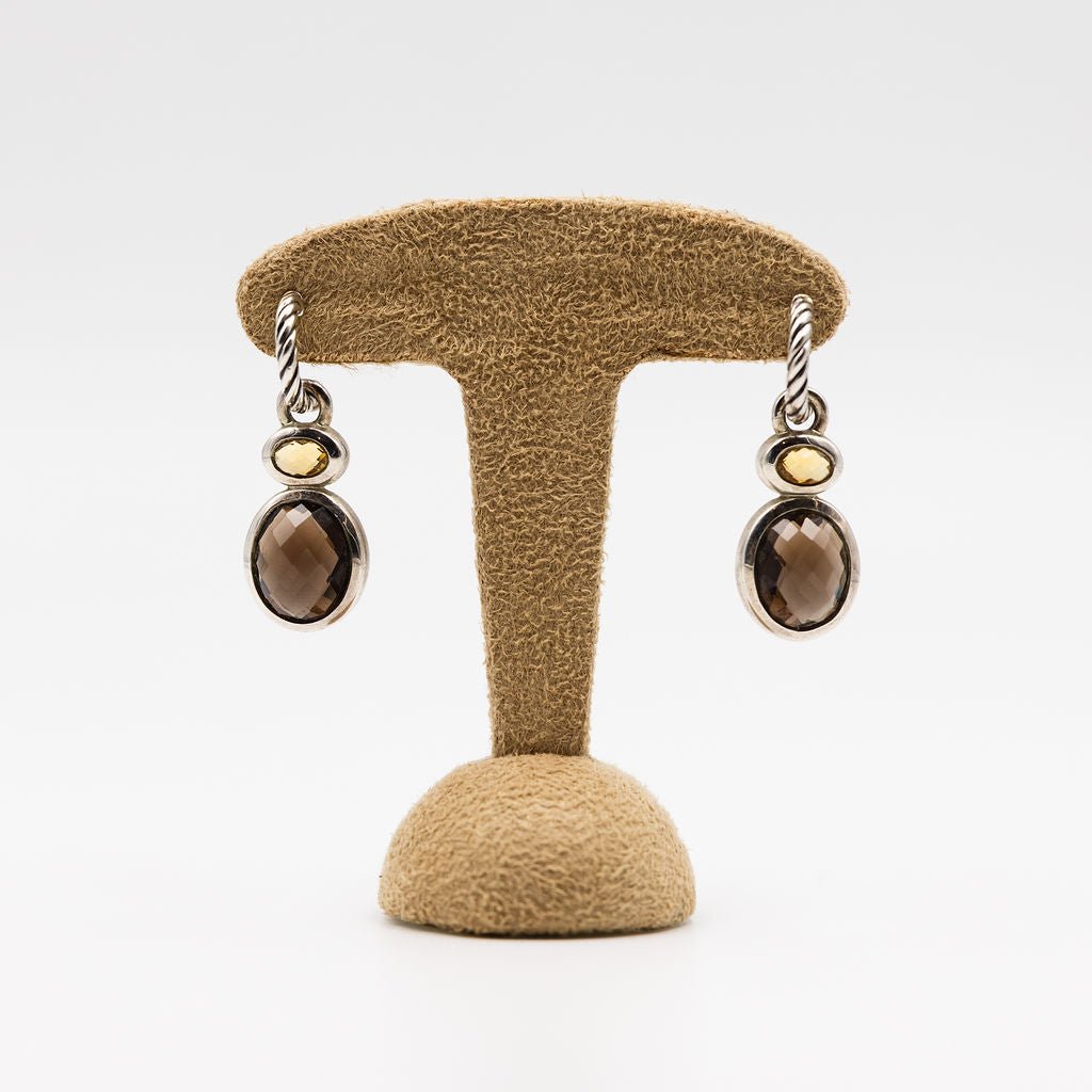 Boucles d'oreilles pendantes DAVID YURMAN en argent, quartz fumé et citrine - Castafiore