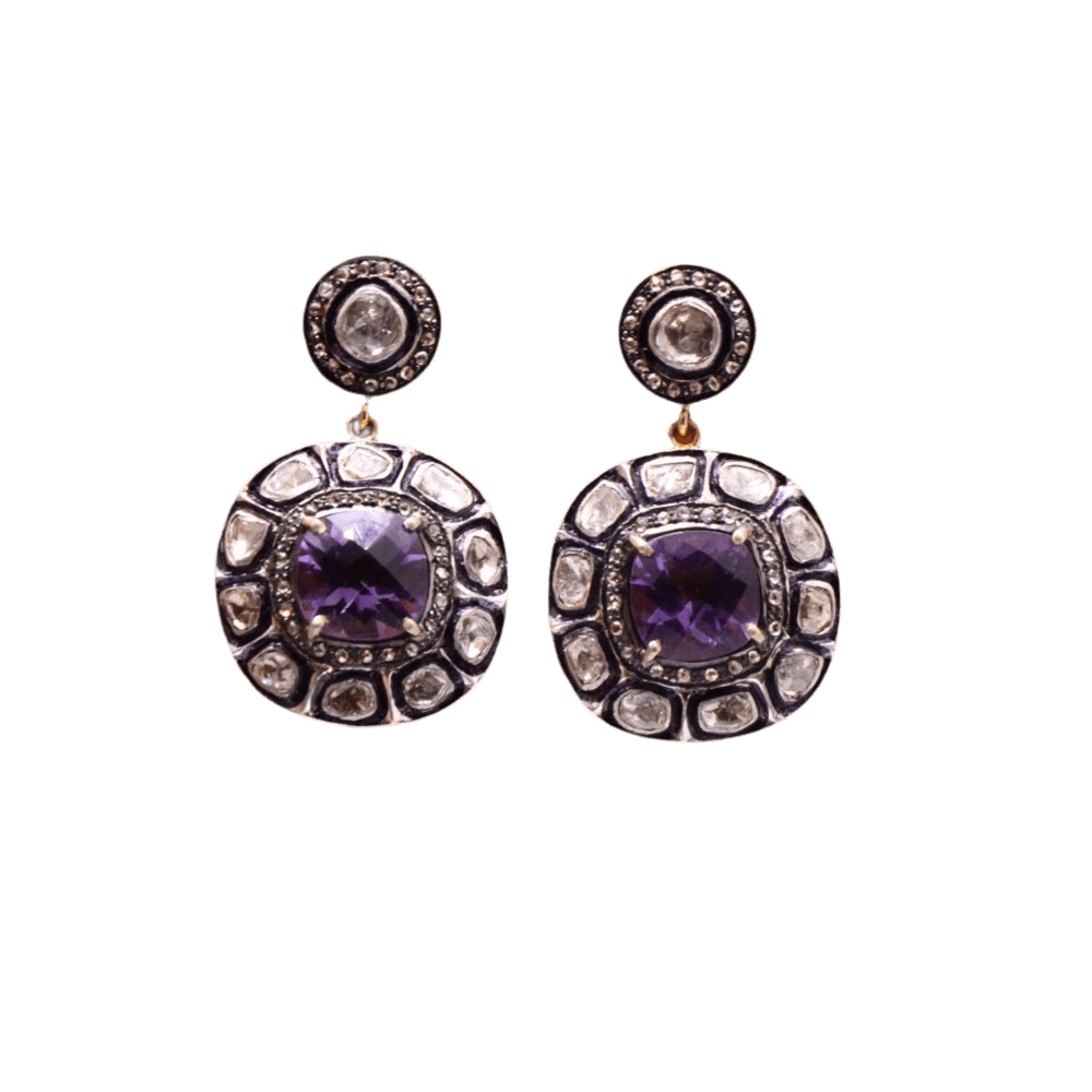 Boucles d'oreilles Pendantes en argent, vermeil, améthyste et diamants - Castafiore