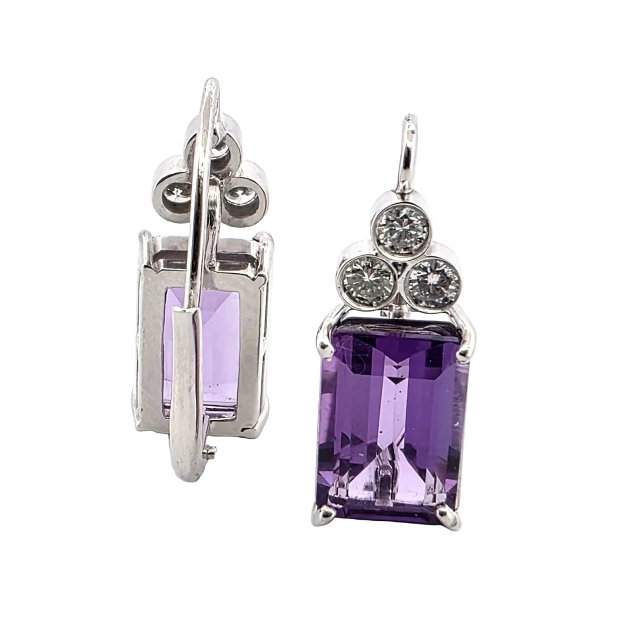 Boucles d'oreilles Pendantes en or blanc, améthystes et diamants - Castafiore
