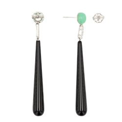 Boucles d'oreilles Pendantes en or blanc, chrysoprase, onyx et diamants - Castafiore