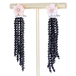 Boucles d'oreilles Pendantes en or blanc, corail, spinelles et diamants - Castafiore