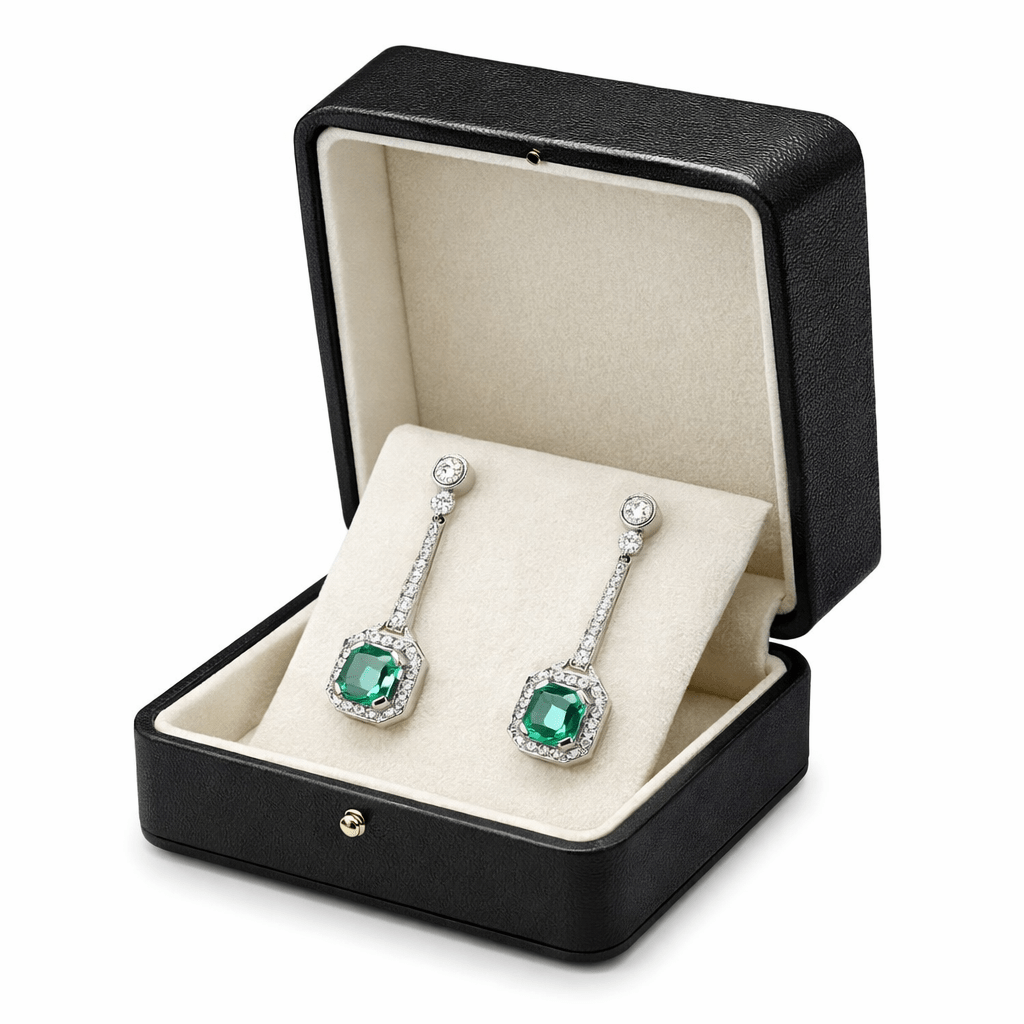 Boucles d'oreilles Pendantes en or blanc, émeraudes et diamants - Castafiore