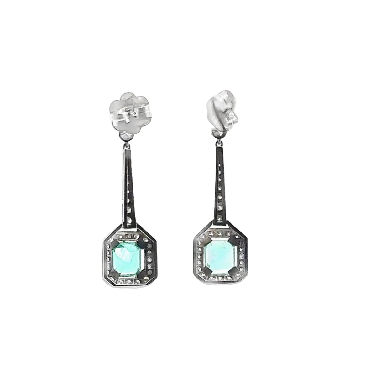 Boucles d'oreilles Pendantes en or blanc, émeraudes et diamants - Castafiore