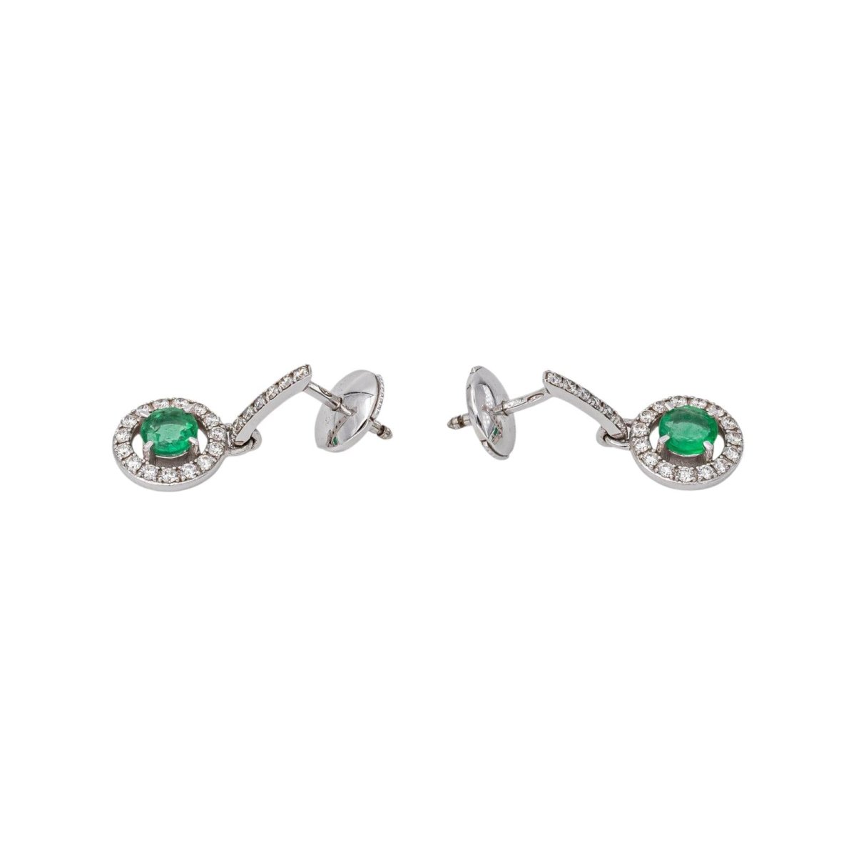 Boucles d'oreilles Pendantes en or blanc, émeraudes et diamants - Castafiore
