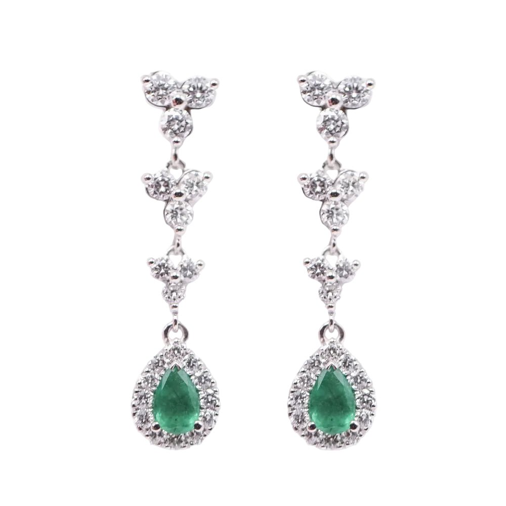Boucles d'oreilles Pendantes en or blanc, émeraudes et diamants - Castafiore