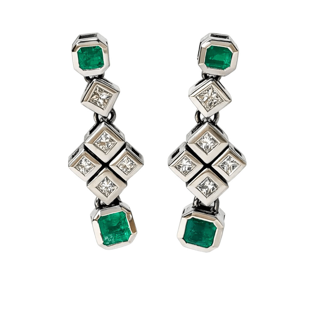Boucles d'oreilles Pendantes en or blanc, émeraudes et diamants - Castafiore