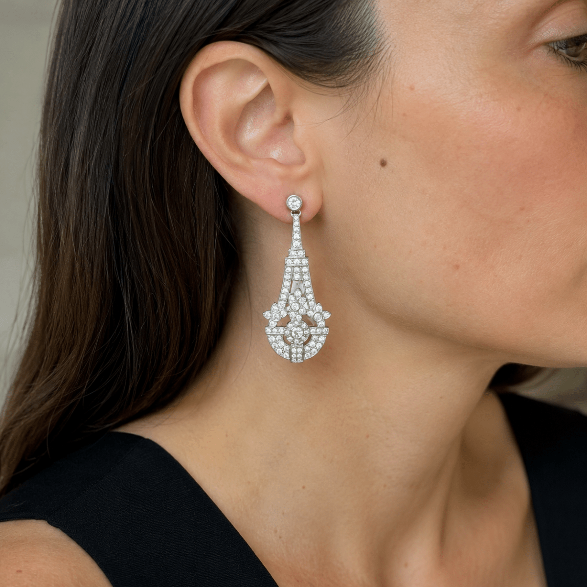 Boucles d'oreilles Pendantes en or blanc et diamants - Castafiore