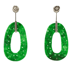 Boucles d'oreilles Pendantes en or blanc, jade et diamants - Castafiore