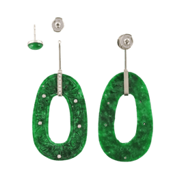 Boucles d'oreilles Pendantes en or blanc, jade et diamants - Castafiore