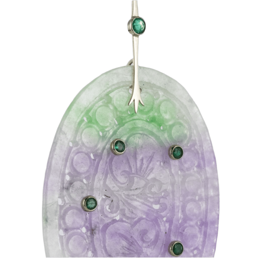 Boucles d'oreilles Pendantes en or blanc, jade et émeraudes - Castafiore