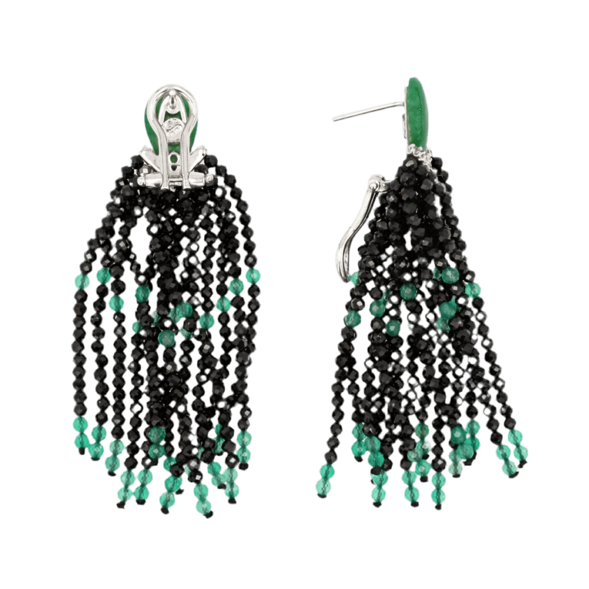 Boucles d'oreilles Pendantes en or blanc, jade, perles et diamants - Castafiore
