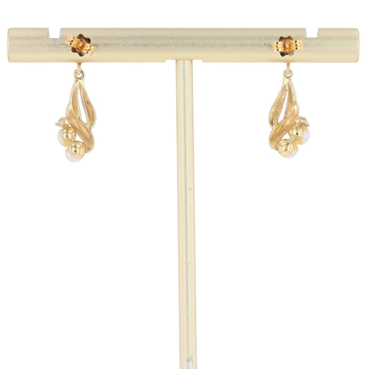 Modern two gold earrings diamonds cultured pearls