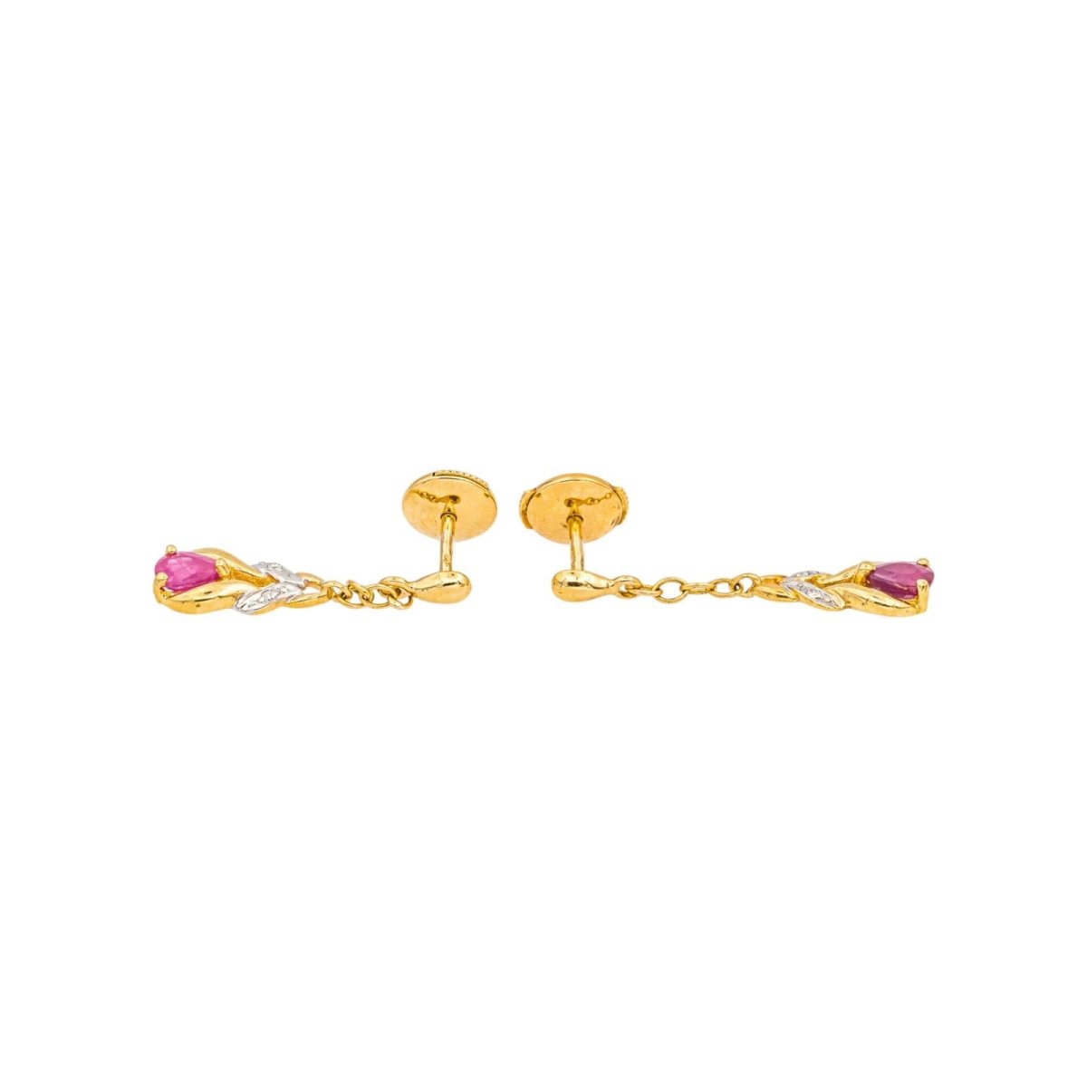 Boucles d'oreilles Pendantes en or blanc, or jaunes, rubis et diamants - Castafiore