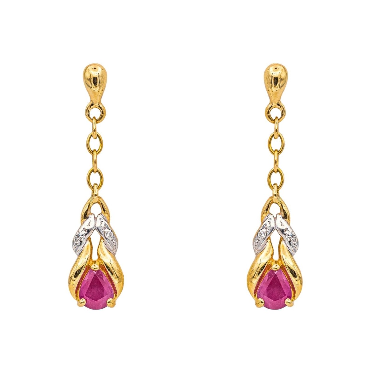 Boucles d'oreilles Pendantes en or blanc, or jaunes, rubis et diamants - Castafiore