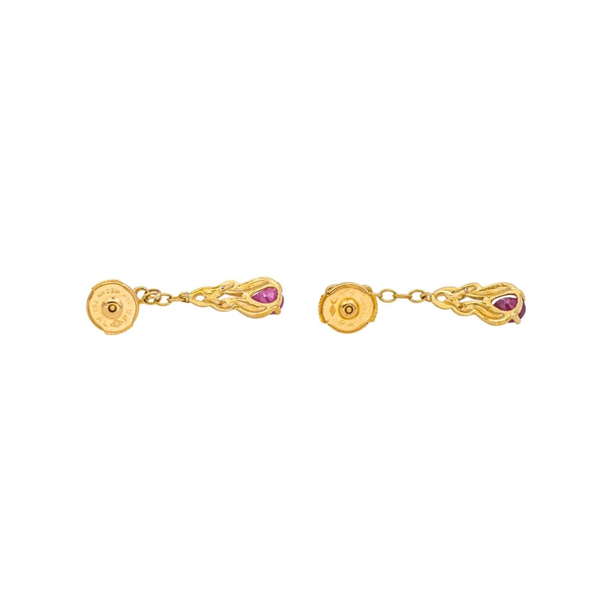 Boucles d'oreilles Pendantes en or blanc, or jaunes, rubis et diamants - Castafiore