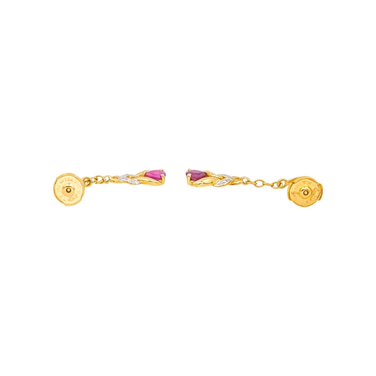 Boucles d'oreilles Pendantes en or blanc, or jaunes, rubis et diamants - Castafiore