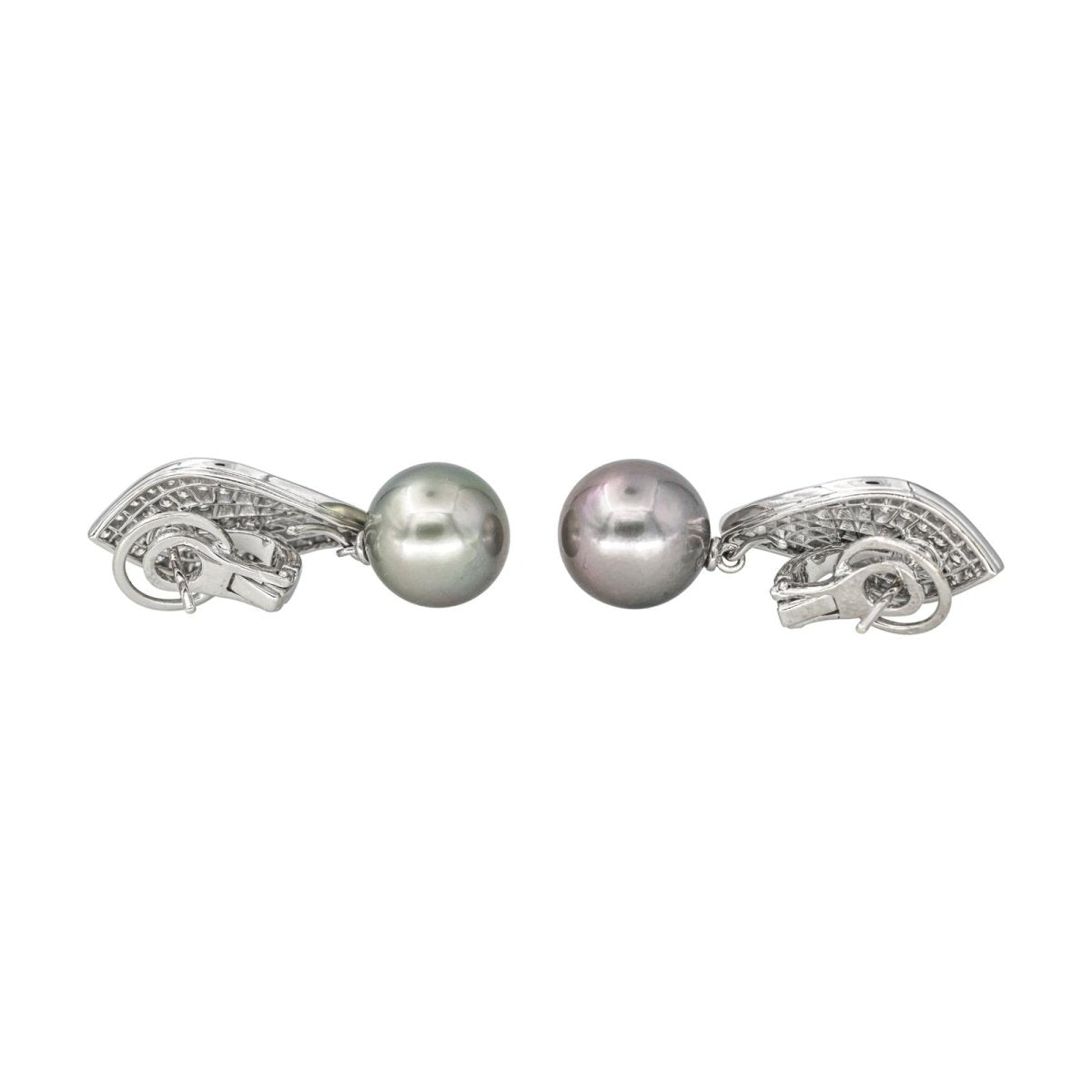 Boucles d'oreilles Pendantes en or blanc, perles et diamant - Castafiore