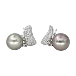 Boucles d'oreilles Pendantes en or blanc, perles et diamant - Castafiore