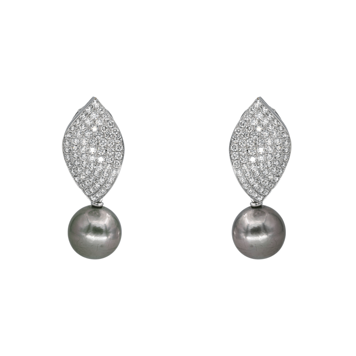 Boucles d'oreilles Pendantes en or blanc, perles et diamant - Castafiore
