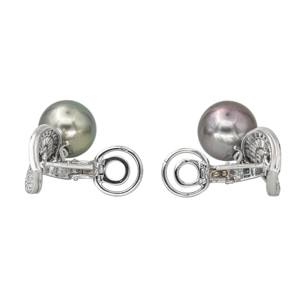 Boucles d'oreilles Pendantes en or blanc, perles et diamant - Castafiore