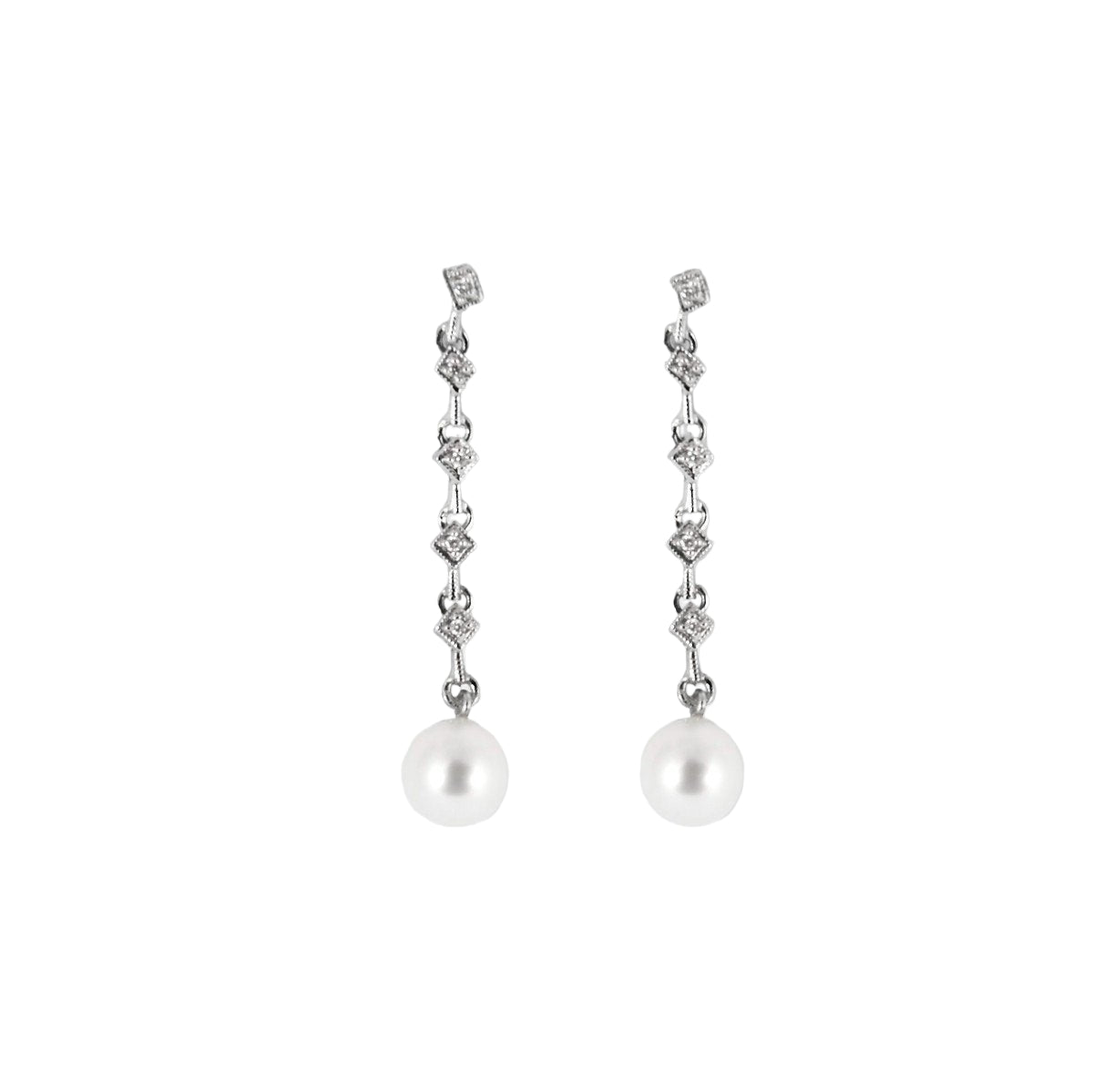 Boucles d'oreilles Pendantes en or blanc, perles et diamants - Castafiore