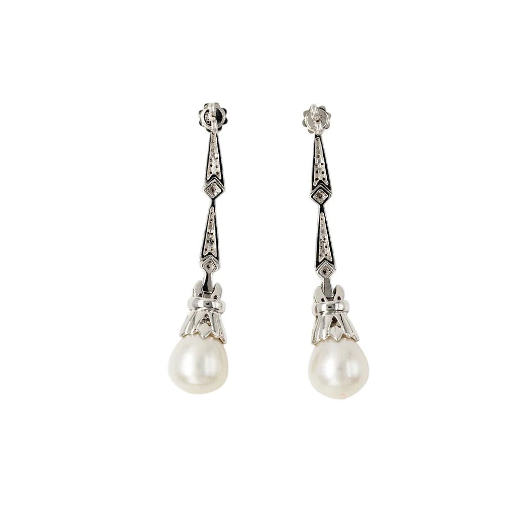 Boucles d'oreilles Pendantes en or blanc, perles et diamants - Castafiore