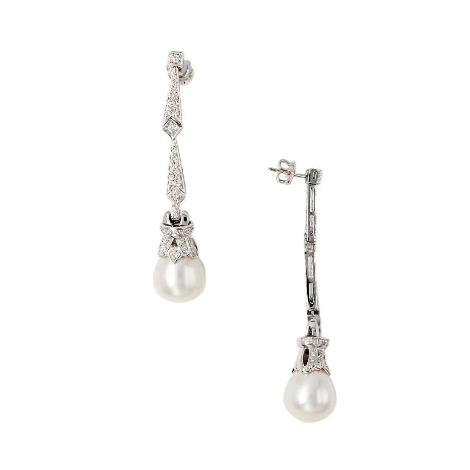 Boucles d'oreilles Pendantes en or blanc, perles et diamants - Castafiore