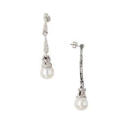 Boucles d'oreilles Pendantes en or blanc, perles et diamants - Castafiore