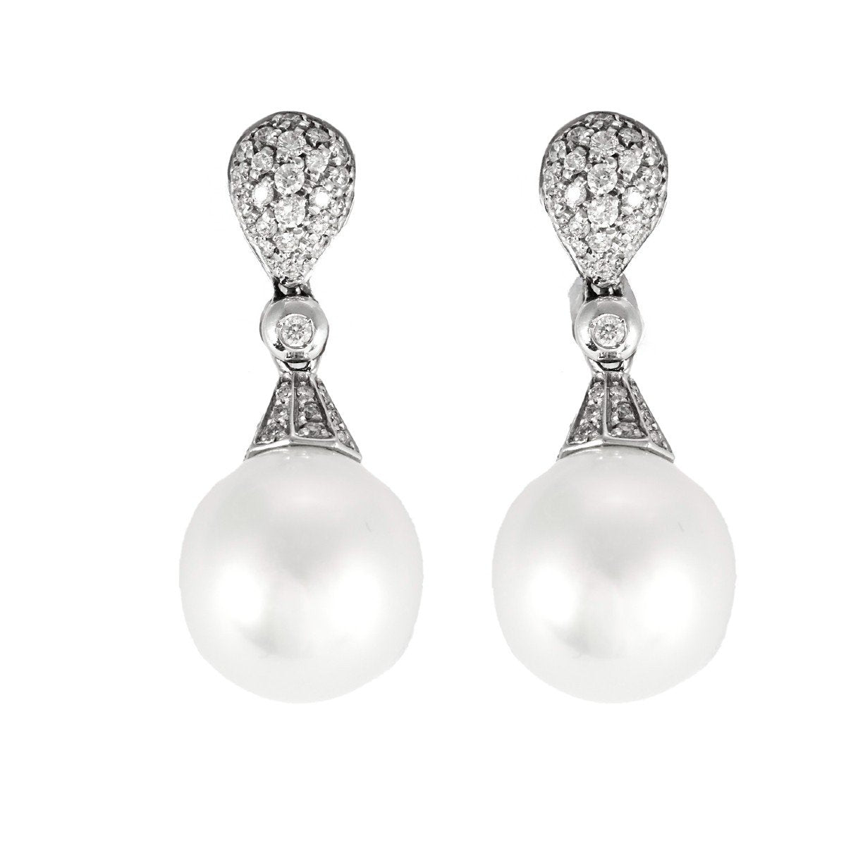 Boucles d'oreilles Pendantes en or blanc, perles et diamants - Castafiore
