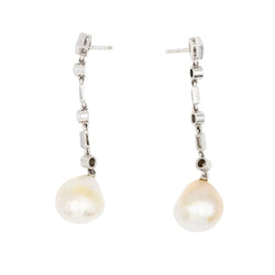 Boucles d'oreilles Pendantes en or blanc, perles et diamants - Castafiore