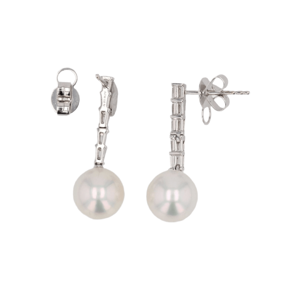 Boucles d'oreilles Pendantes en or blanc, perles et diamants - Castafiore