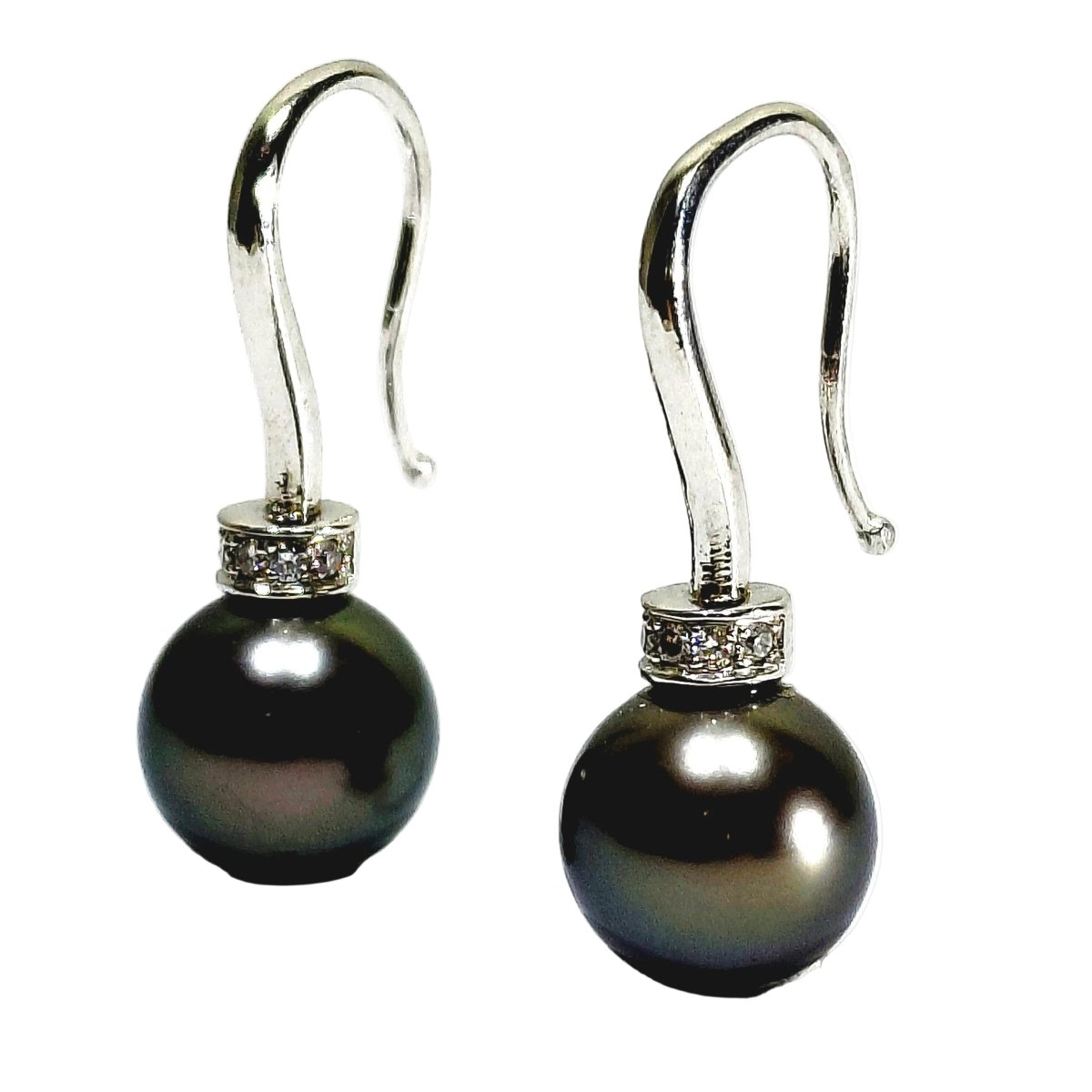 Boucles d'oreilles Pendantes en or blanc, perles et diamants - Castafiore