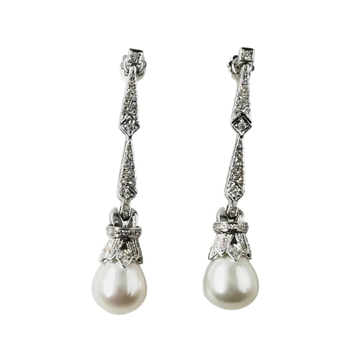 Boucles d'oreilles Pendantes en or blanc, perles et diamants - Castafiore