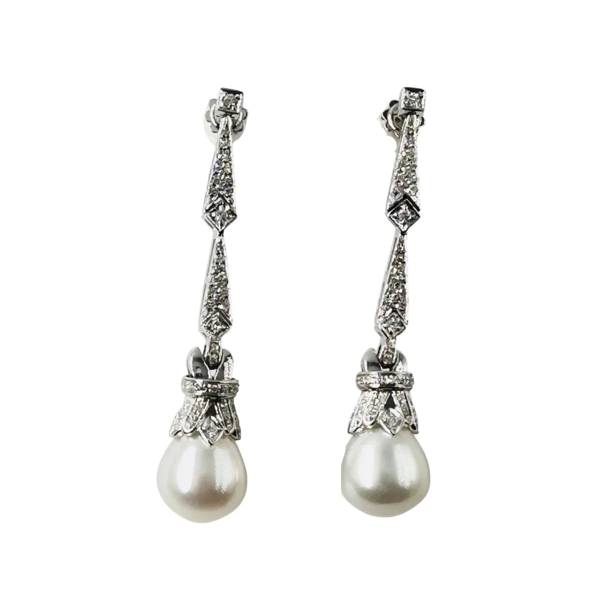 Boucles d'oreilles Pendantes en or blanc, perles et diamants - Castafiore
