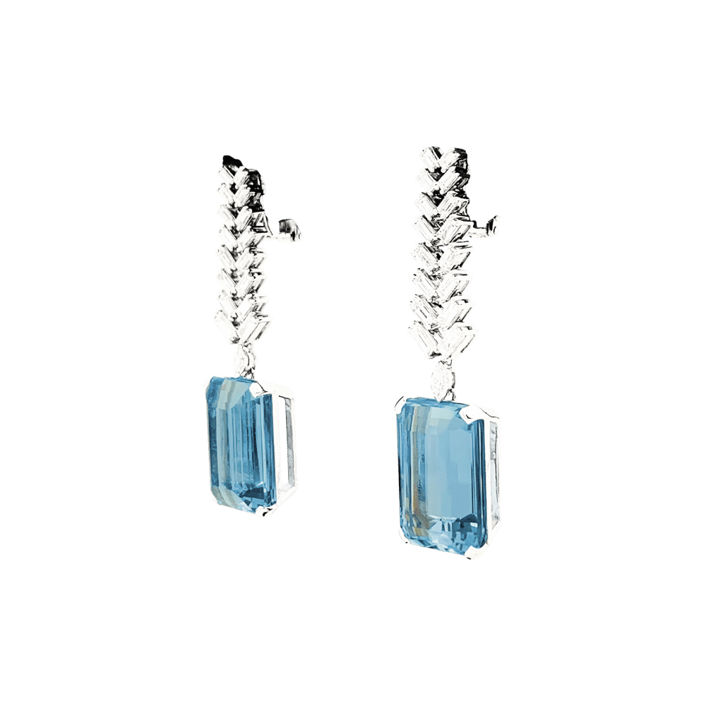Earrings paltinium, white gold, aquamarine and diamonds.