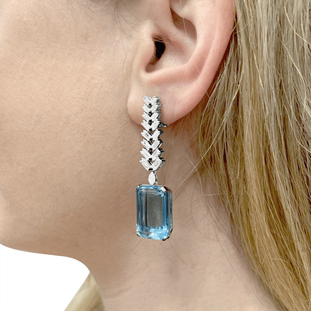 Earrings paltinium, white gold, aquamarine and diamonds.