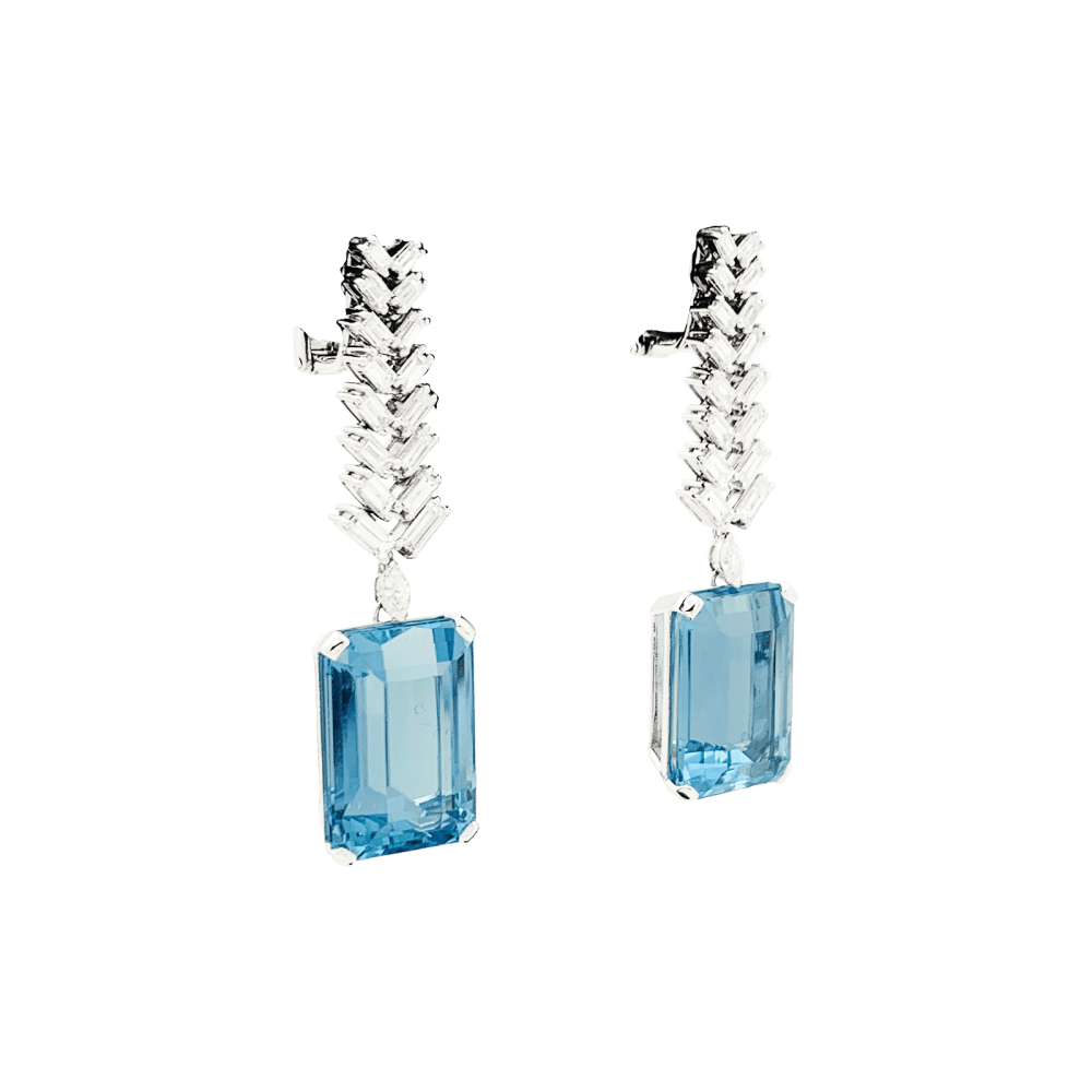 Earrings paltinium, white gold, aquamarine and diamonds.