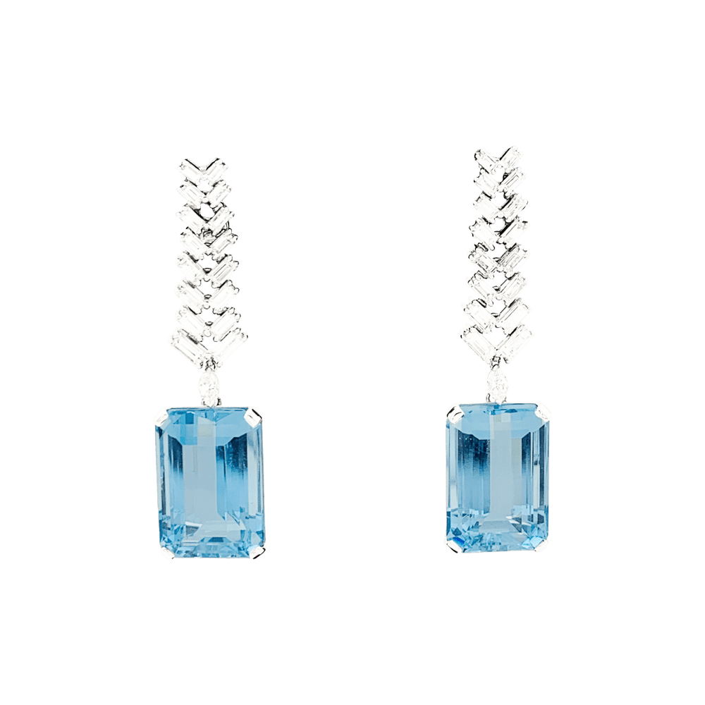 Earrings paltinium, white gold, aquamarine and diamonds.