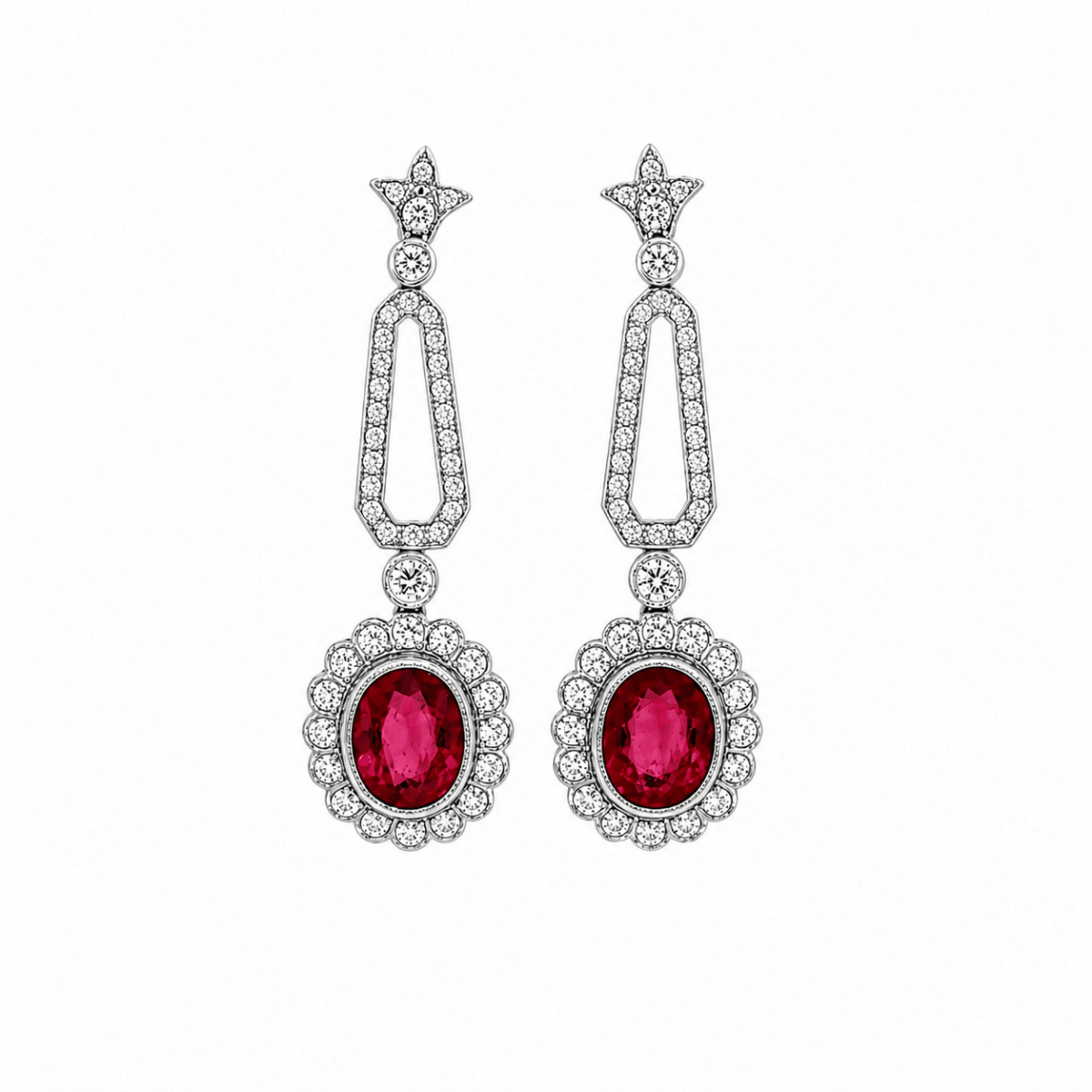 Boucles d'oreilles Pendantes en or blanc, rubellites et diamants - Castafiore