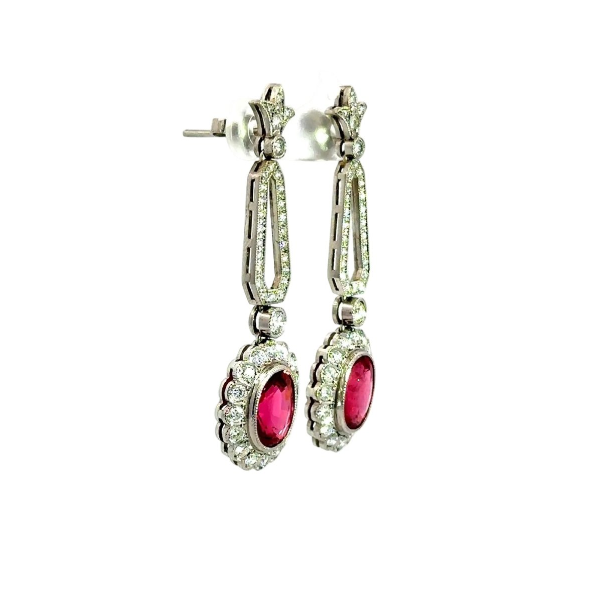 Boucles d'oreilles Pendantes en or blanc, rubellites et diamants - Castafiore