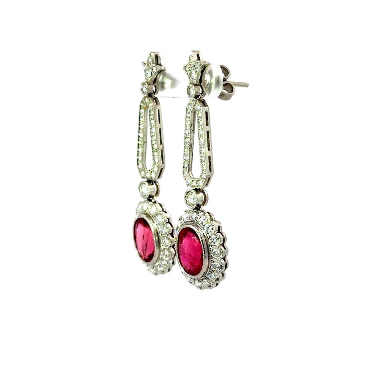Boucles d'oreilles Pendantes en or blanc, rubellites et diamants - Castafiore