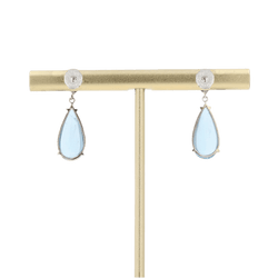 Boucles d'oreilles Pendantes en or blanc, saphirs et aigue - marines - Castafiore