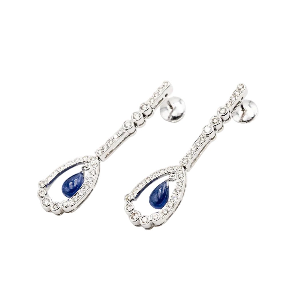 Boucles d'oreilles Pendantes en or blanc, saphirs et diamants - Castafiore