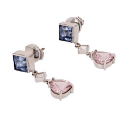 Boucles d'oreilles Pendantes en or blanc, saphirs, morganites et diamants - Castafiore